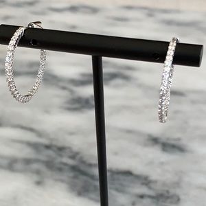 14k White Gold Diamond Inside Outside Hoops